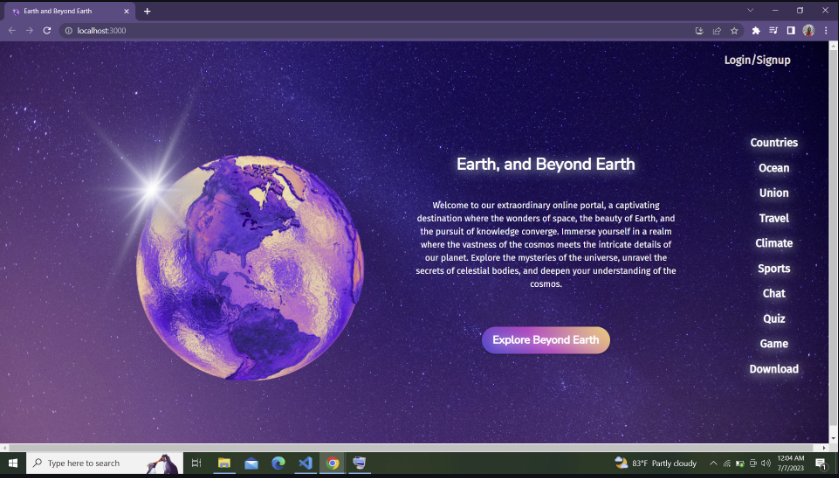 Earth and Beyond Earth project interface